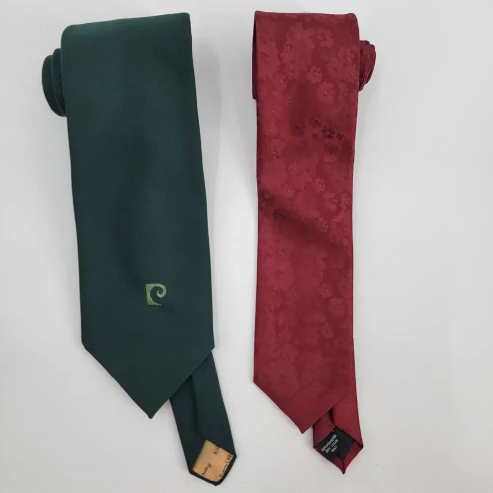 VTG Pierre Cardin Tie Lot 2 Green Burgundy Floral Christmas Mens Wide Neckties